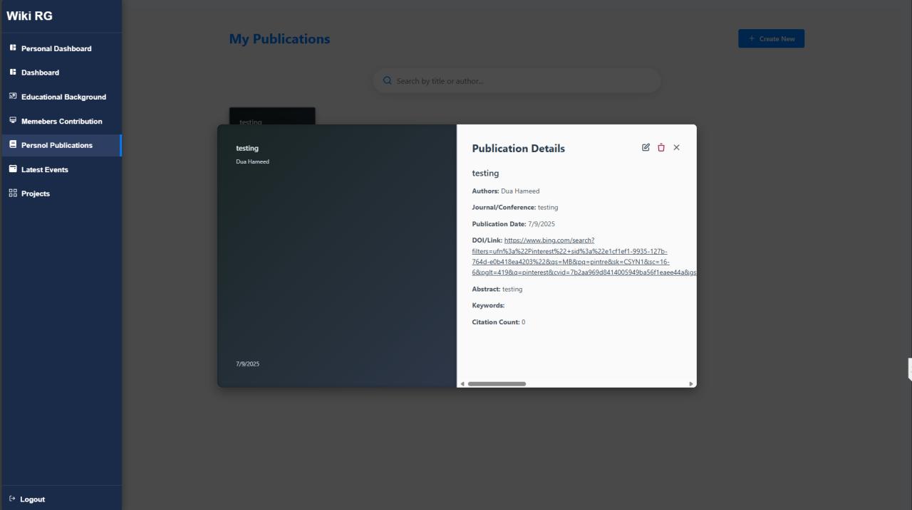 Publication Detail Workspace